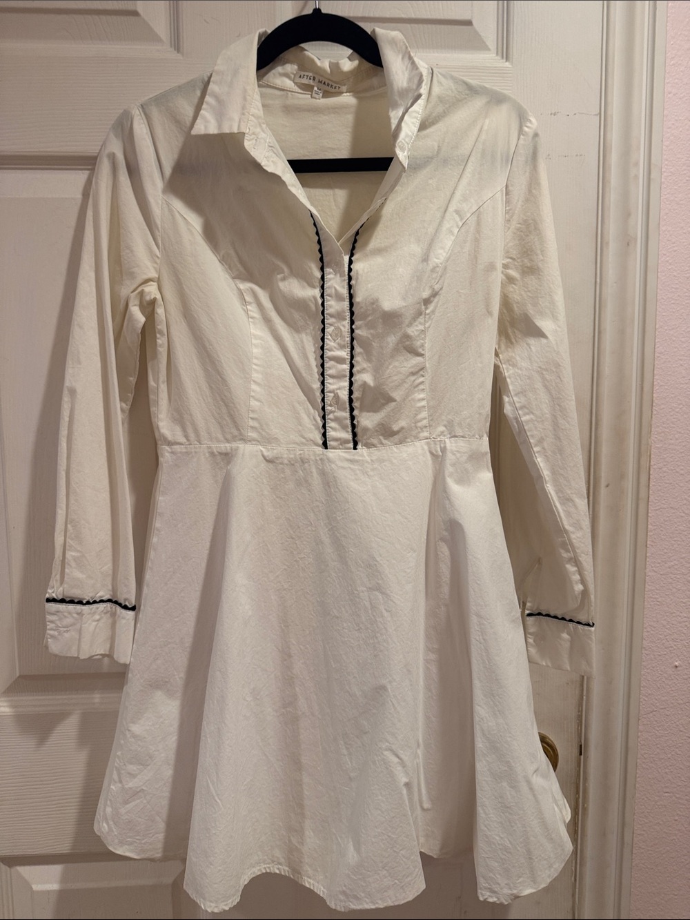 White Collared A-Line Dress with black Trim